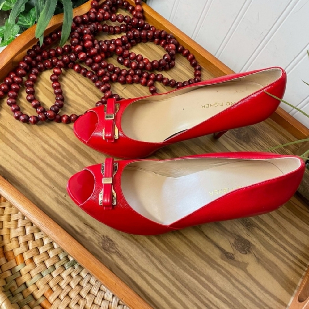 Marc Fisher Red Marsha Peep Toe Heels 8.5M - Picture 2 of 12